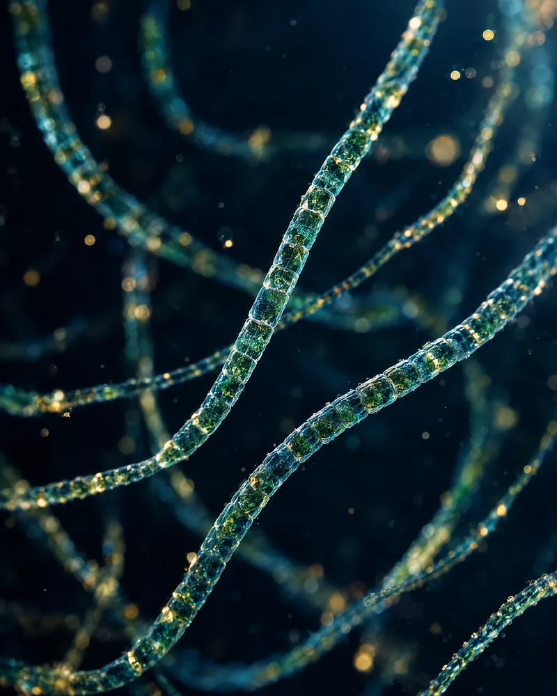 Filaments bleu-vert de Phormidium persicinum